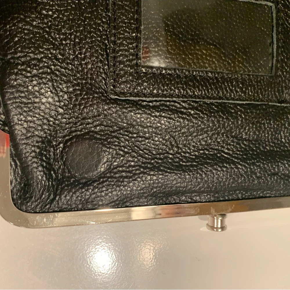 Soft Genuine Leather Black Frame Clutch Wallet | Leopard Lining